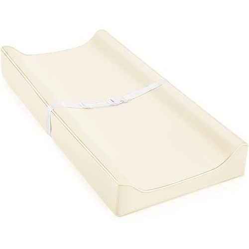 Vegan Leather Changing Pad Cover with Zipper - 31"X 16" - Waterproof Wipeable, Extra Thick & Portable & Non-Slip Diaper Mat - Fits Standard Changing Tables (Beige)