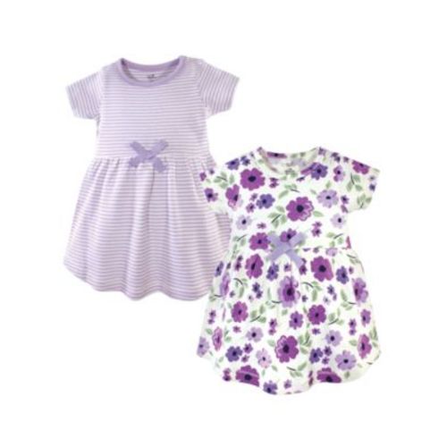Baby Girls Baby Organic Cotton Short-Sleeve Dresses 2pk, Purple Garden