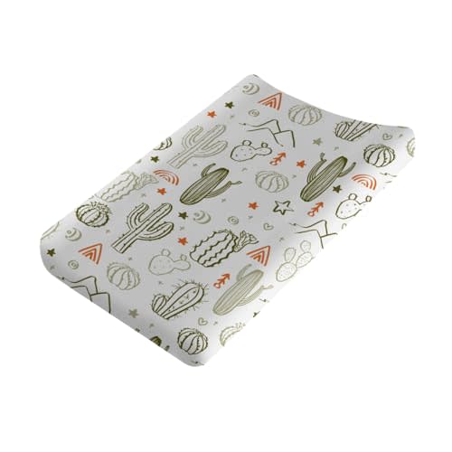 Boho Sunrise Cactus Baby Changing Pad Covers for Boy Girl 32''x16'' Western Cactus Desert Southwest Mountains Sun Rainbow Fitted Diaper Change Table Mats Soft Breathable Nursery Changing Table Sheets