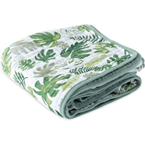 Little Unicorn – Tropical Leaf Cotton Muslin Quilt Blanket | 100% Cotton | Super Soft | Babies and Toddlers | Large 47” x 47” | Machine Washable