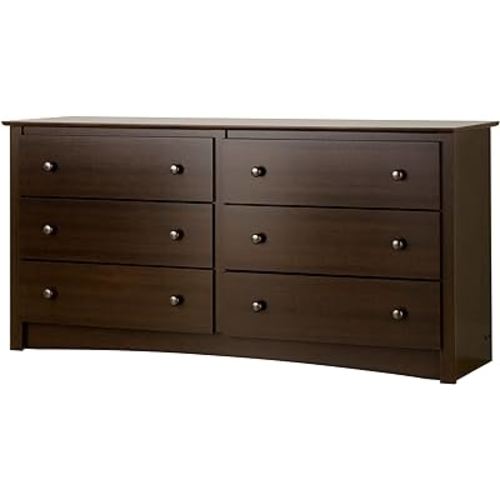 Prepac Fremont Bedroom Furniture: Espresso Double Dresser for Bedroom, 6-Drawer Wide Chest of Drawers, Traditional Bedroom Dresser, EDC-6330-V, 59"W x 16"D x 29"H