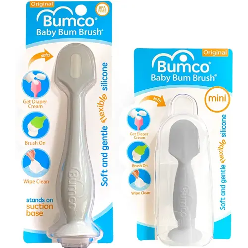 Bumco Diaper Cream Spatula + Mini Baby Bum Brush for Baby Butt Cream with Travel Case - Diaper Cream Applicator Set, Butt Spatula Baby Necessities, Diaper Cream Brush, Gray
