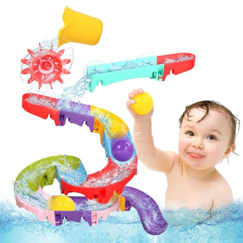 Fajiabao Toddler Bath Toys for Kids Ages 1-3 2-4 Bathtub Toys DIY Slippery Slide Track Fun Baby Shower Toys Birthday Gift for Boys Girls Bath Time 1 2 3 4 5 6