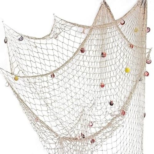 Rosoz Nature Fish Net Wall Decoration with Shells, Ocean Themed Wall Hangings Fishing Net Party Decor for Pirate Party,Wedding,Photographing Decoration