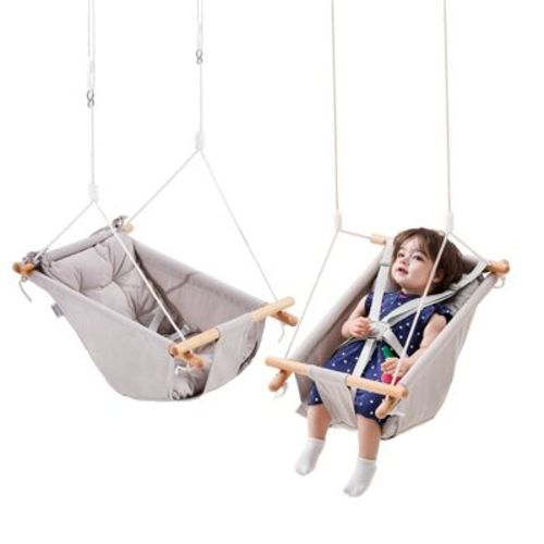 VEVOR Canvas Hammock Swing, 3 Modes Baby Swing Indoor and Outdoor with 5-Point Harness, and Tree Straps, 150lbs Weight Capacity, Integrated Cushion