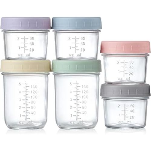 VITEVER Glass Baby Food Storage Containers, 4 Pack 4oz & 2 Pack 8oz Baby Food Storage Jars With Lids, Baby Food Maker, Microwave, Dishwasher & Freezer Safe