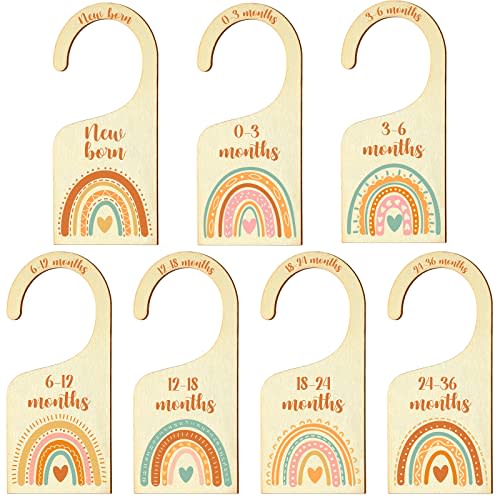 Set of 7 Baby Closet Dividers for Clothes Organizer from Newborn to Toddler Boho Baby Clothes Size Hanger Organizer Rainbow Designs for Nursery Decor