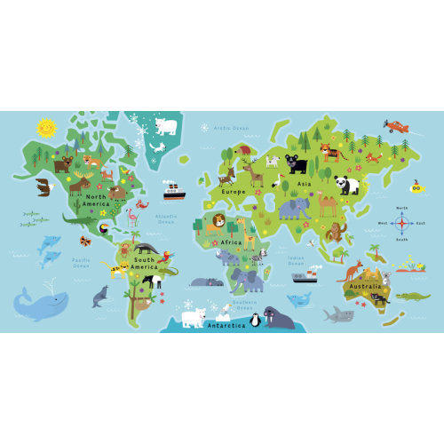 Zoomie Kids Edwina World Map Animal Pals Framed Canvas Art & Reviews | Wayfair