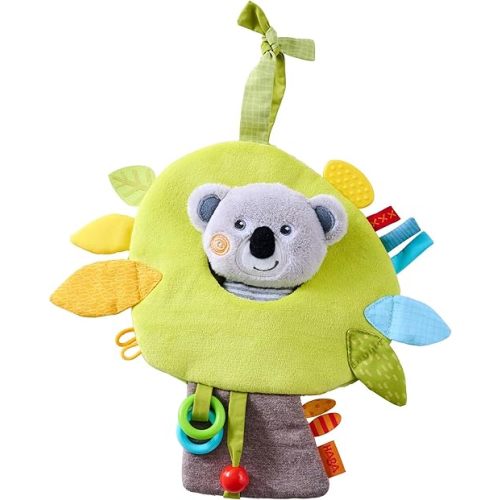 HABA Koala Hanging Toy for Babies, Stroller and Car Seat Toy - Interactive Plush Activity Center with Rattle, Crinkle, Taggies for Babies and Teether for Infants 0-12 Months