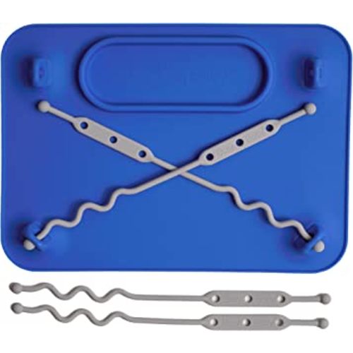 BUSY BABY Silicone Placemat - Built-in Suction Cups - 4 Toy Tethers for Babies Toddlers and Kids - Food Grade Silicone - 8.5 x 11 in - Comes with Travel Sleeve - Dishwasher Safe - Blue