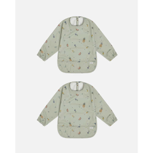 Smock Bib - Fruit Print Sage / 2 Pack