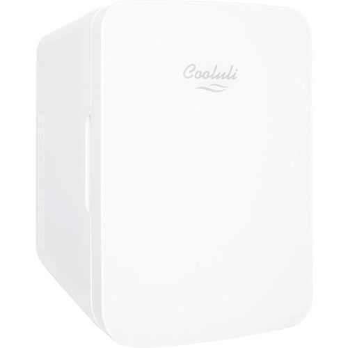 Cooluli 10L Mini Fridge for Bedroom - Car, Office Desk & College Dorm Room 12v Portable Cooler Warmer Food, Drinks, Skincare, Beauty Makeup AC/DC Small Refrigerator with Glass Front, 110 Volts, White