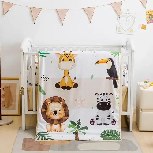 3 Piece Baby Crib Bedding Set - Standard Size Nursery Bedding for Boys and Girls with Crib Sheet, Comforter & Crib Skirt, Safari Animals