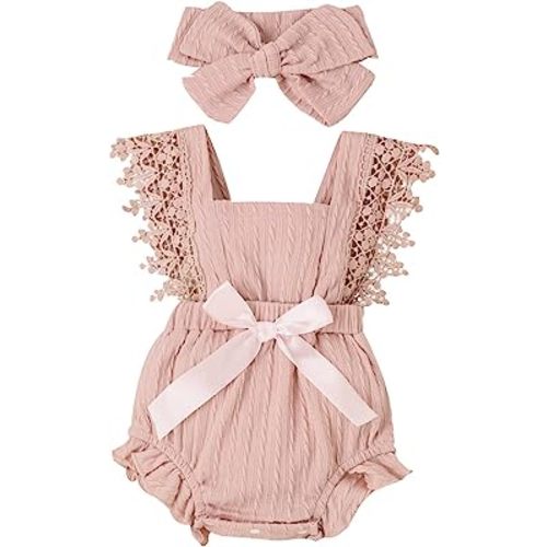 Douhoow Infant Baby Girl Plaid Romper Baby Short Sleeve Pleated Romper Bodysuit Summer Spring Outfits