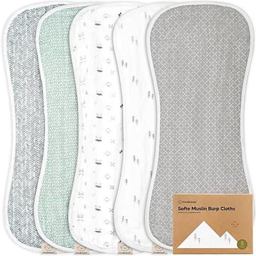 5-Pack Muslin Burp Cloths for Baby Boys and Girls - Organic Baby Burp Cloth, Viscose Derived from Bamboo Cotton Baby Washcloths, Burp Rags, Large Neutral Burp Clothes for Newborn (Nordic)