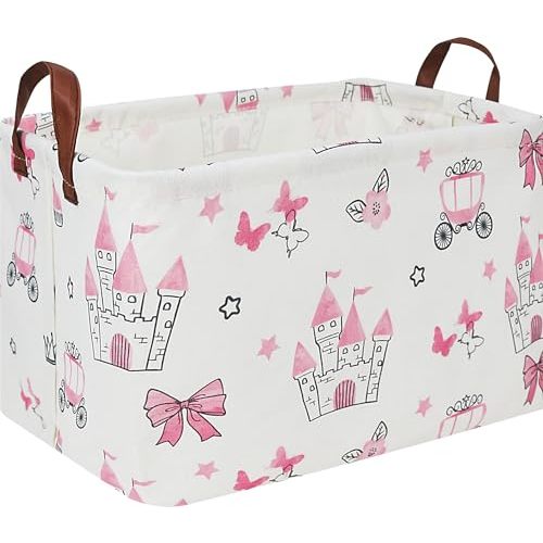 HKEC Rectangle Storage Basket with Handles,Collapsible Storage Bin,Books Box,Gift Basket(Pink Princess)