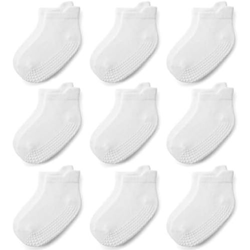 JAKIDAR Baby Toddler Socks Non Slip 9 Pairs Cotton Ankle Grip Socks for Boys Girls Baby Kids Infants Children