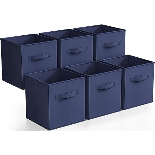Sorbus Foldable Storage Cubes - 6 Fabric Baskets for Organizing Pantry, Closet, Shelf, Nursery, Playroom, Toy Box, Cubby -11 Inch Dual Handle Collapsible Closet Organizers and Storage Bins (Navy Blue)