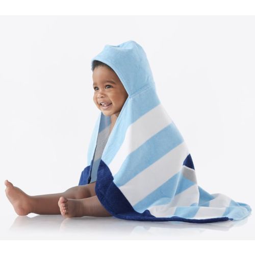 Whale Stripe Baby Beach Hooded Towel