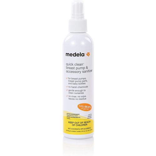 Medela Quick Clean Breast Pump and Accessory Sanitizer Spray Safe No Rinse Breastpump Sterilizer Eliminates 99.9 of Common Bacteria and Germs 8 Fluid Ounces, Clear