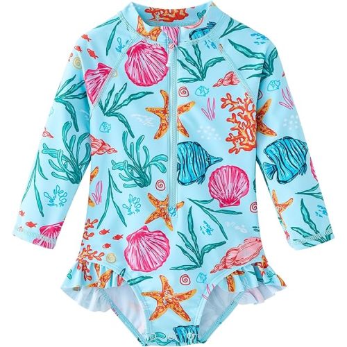 UMELOK Baby Girls' One Piece Swimsuit Rash Guard Swimwear Long Sleeve with UPF 50+ Sun Protection
