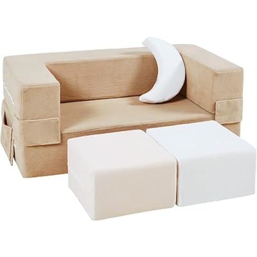 Modular Kids Sofa,Toddler Couch Foam Armchair for Kids,Children Convertible Plush Sofa Play Set,Fold Out SofaBed(Classic Color)