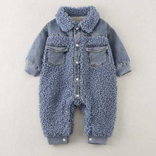 Denim Blue Warm Fleece Romper