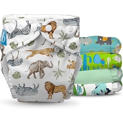 Charlie Banana Cloth Diapers, Reusable, Washable, Adjustable One Size Diaper, for Babies and Toddlers, with Absorbent Inserts - Mighty Beasties, 5 Pack