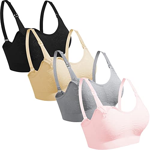 GXXGE 4Pack Nursing Bra for Breastfeeding Maternity Bras Push Up Silk Seamless Pregnancy Bralette Underwear