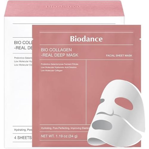 BIODANCE Bio-Collagen Real Deep Mask, Hydrating Overnight Hydrogel Mask, Pore Minimizing, Elasticity Improvement, 34g x16ea