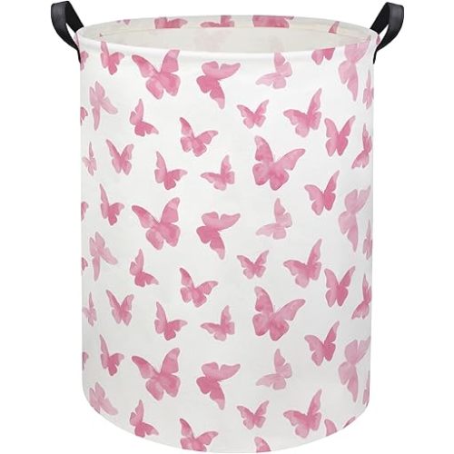 Butterfly Pink Laundry Hamper Girls Laundry Hamper Baby Laundry Basket Cute Toy Storage Bin Kids Hamper Butterfly Room Decor(Pink Butterfly)