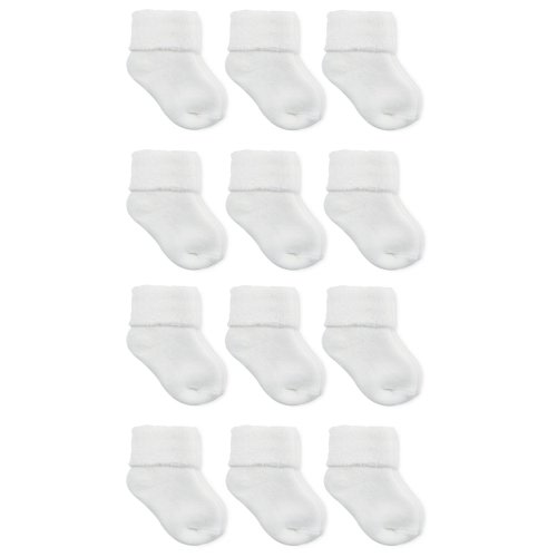 Child of Mine Baby Boys and Baby Girls Fold Cuff Socks, 12-Pack - White