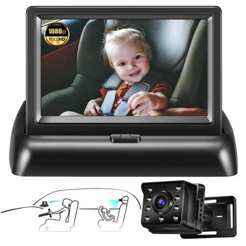 Zacro 1080P Baby Car Camera, 4.3" Baby Car Mirror Camera with HD Night Vision Function, 150°Viewing Angle, 360°Adjustable Car Seat Mirror Camera