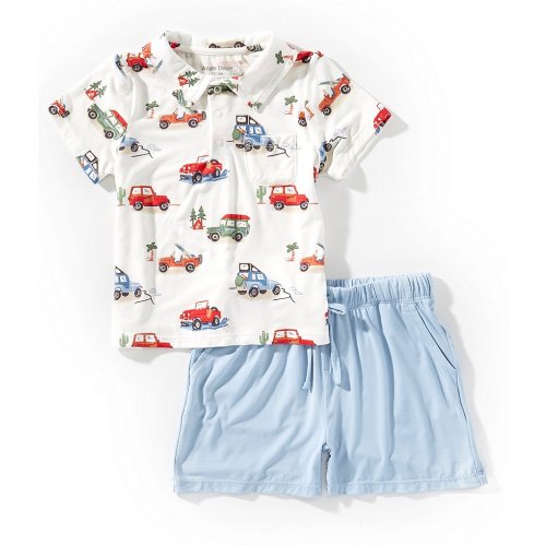 Angel Dear Baby Boys Off-Road Adventure Truck Print Short Sleeve Polo & Pull-On Shorts Set