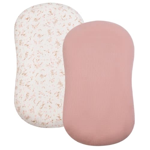 Stoorkhope Baby Lounger Cover, Muslin Baby Nest Cover 2 Pack, 100% Cotton Newborn Lounger Cover, Infant Lounger Cover, Breathable Adjustable Slipcover for Boys Girls, Covers Only