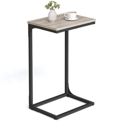 Vasagle C-shaped End Table, Side Table For Sofa, Couch Table With Metal Frame, Small Tv Tray Table, Greige And Black