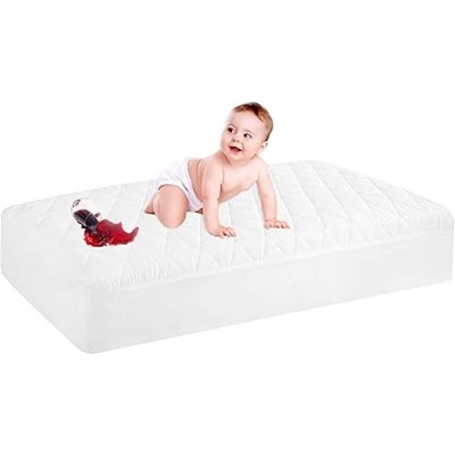 GRT 1 Pack Waterproof Crib Mattress Protector, Quilted Baby Mattress Cover Fitted Deep Pocket from 4" up to 9", Extra Soft Breathable & Noiseless Toddler Mattress Pad 52"x28", White