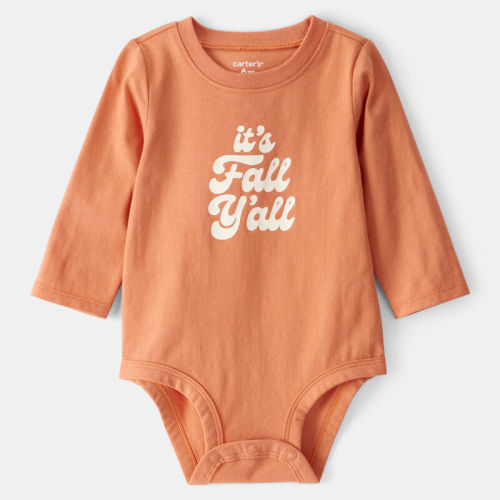 Orange Baby Its Fall Y'all Cotton Long-Sleeve Graphic Bodysuit - Brown | Carter’s Oshkosh Canada
