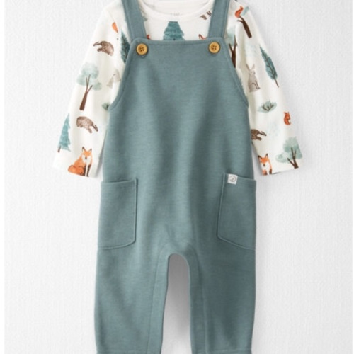 Baby Organic Cotton Overalls Set in Woodland Animals