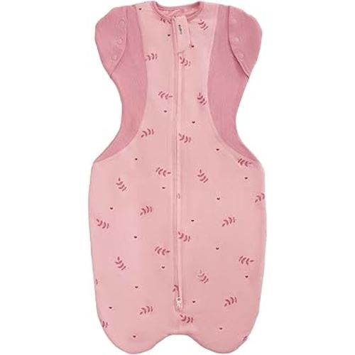 Transition Swaddle Sleep Sack, 3-6 Months, 12-18 lb, Arms In/Out, 2-Way Zipper, Moisture-Wicking Fabric, Improves Sleep, Snug Fit, Helps Calm Startle Reflex (Pink Print)