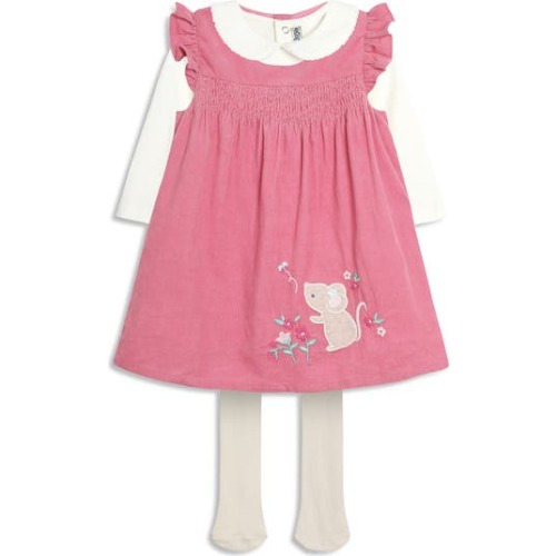 Mouse Appliqué Cotton Corduroy Dress & Bodysuit Set, 0-3M