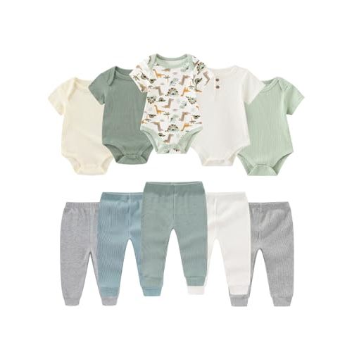 BIGBIGKISS Baby Bodysuit and Pant Set 10 Pack Cotton Newborn Baby Boy Girl Clothes Outfits