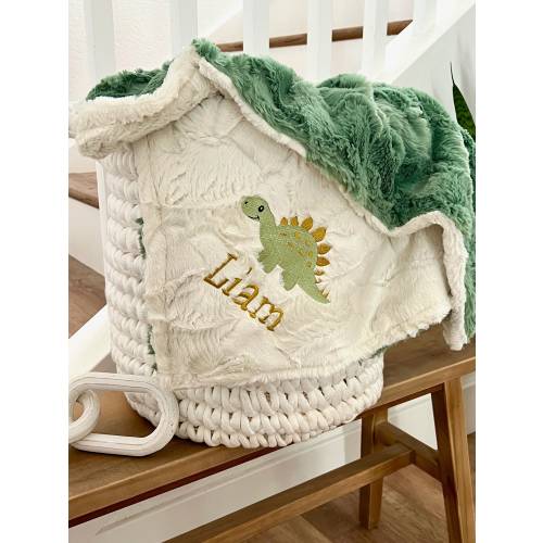 Personalized Baby Blanket, Embroidered Dinosaur Blanket, Basil Glacier, Newborn Girl gift, Baby Shower Gift, Dino Baby Blanket, Dino Decor