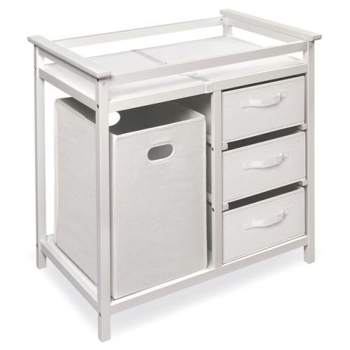 Badger Basket Modern Changing Table With Hamper - White