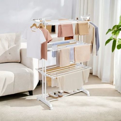 68.1 Inch Tall Foldable 4-Tier Clothes Drying Rack, Steel Rolling Laundry Dryer Stand Easy Assembly Laundry Rack for Indoor Outdoor Use