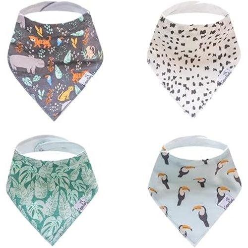 Copper Pearl 4 Pack Soft Cotton Baby Bibs for Drooling and Teething, Absorbent Drool Bibs for Baby Girl and Boy, Adjustable to Fit Newborns to Toddlers, Tons of Styles (Bengal)