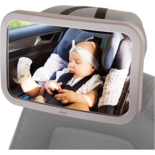 Lusso Gear Baby Backseat Mirror for Car. Largest and Most Stable Mirror with Premium Matte Finish, Crystal Clear View of Infant in Rear Facing Car Seat - Secure and Shatterproof (Gray)