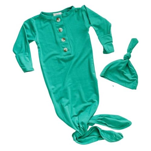 Stroller Society Newborn Knotted Baby Gown and Hat Set for Baby Boy or Baby Girl