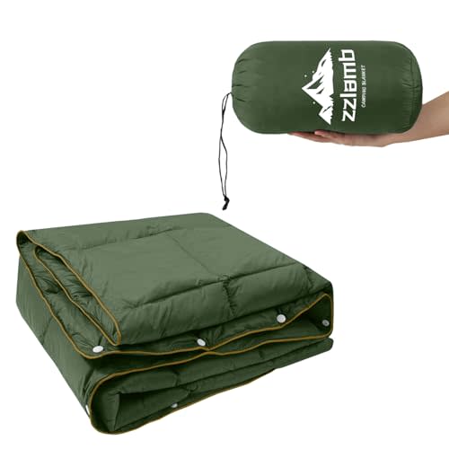 zzlamb Camping Blanket, Compact Lightweight Soft Puffy Blanket Water-Repellent, Packable Warm Quilt Down Alternative Picnic Hiking Backpacking Beach Travel RV Airplane Couch Car