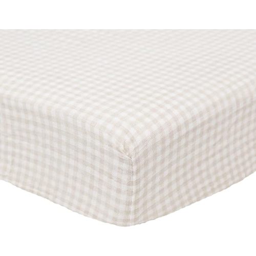 Little Unicorn Premium Crib Sheet | Breathable & Super-Soft Muslin Fabric (Tan Gingham)
